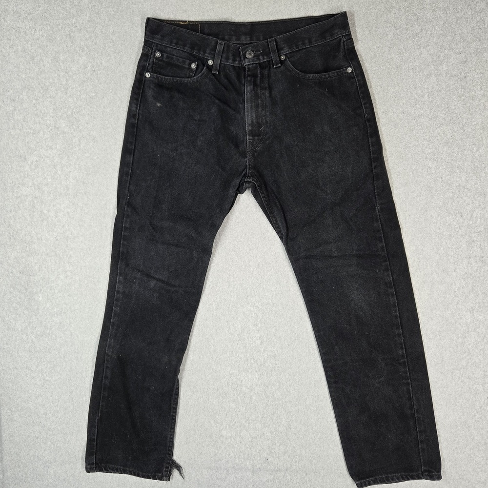 Levi's 505 Men Jeans 33X32 Black Denim Regular Fit Straight Leg Grunge